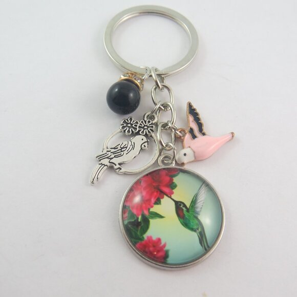 Hummingbird Keychain Bird Lover Key Ring Nature Charm Floral Accessory Gift - Picture 3 of 4